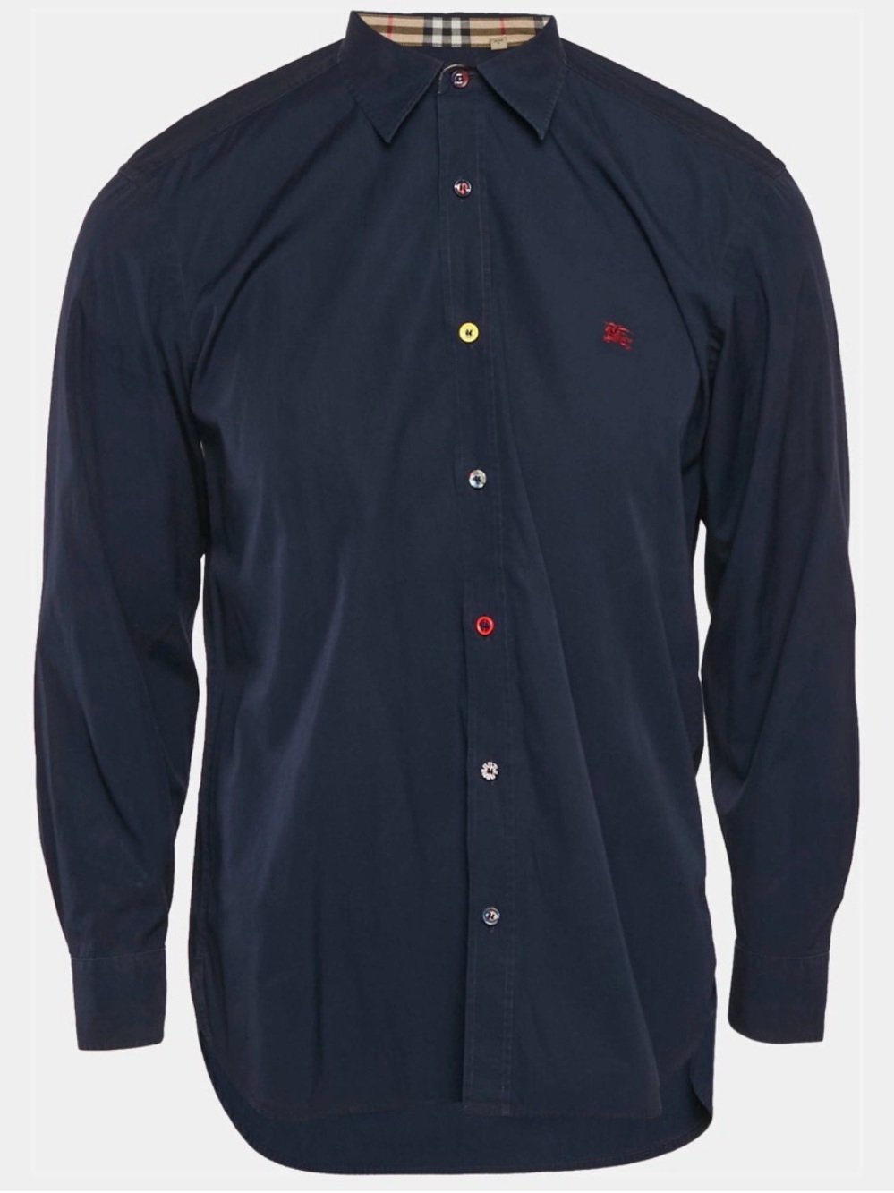 Burberry Navy Long-Sleeve Button-Down Shirt with Multicolor Buttons
